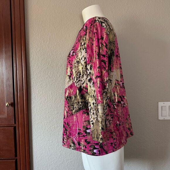 Vintage Tan Jay Petite Pink and Gold Animal Print Top PL Large - Picture 4 of 9